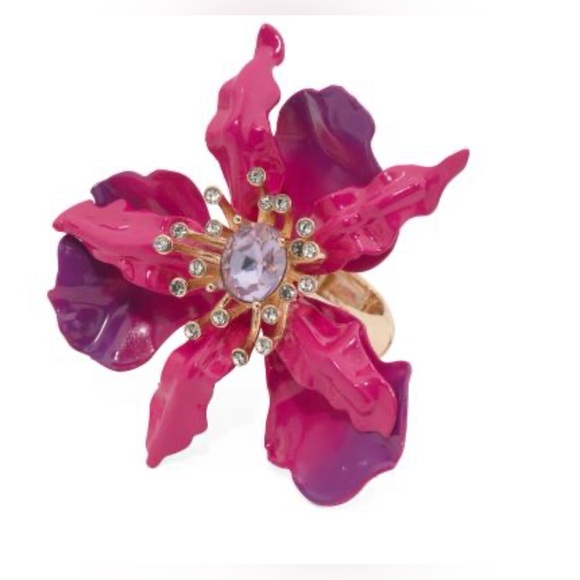 BETSEY JOHNSON GOLD PLATED ORCHID STRETCH COCKTAIL RING - NWT - Picture 5 of 8